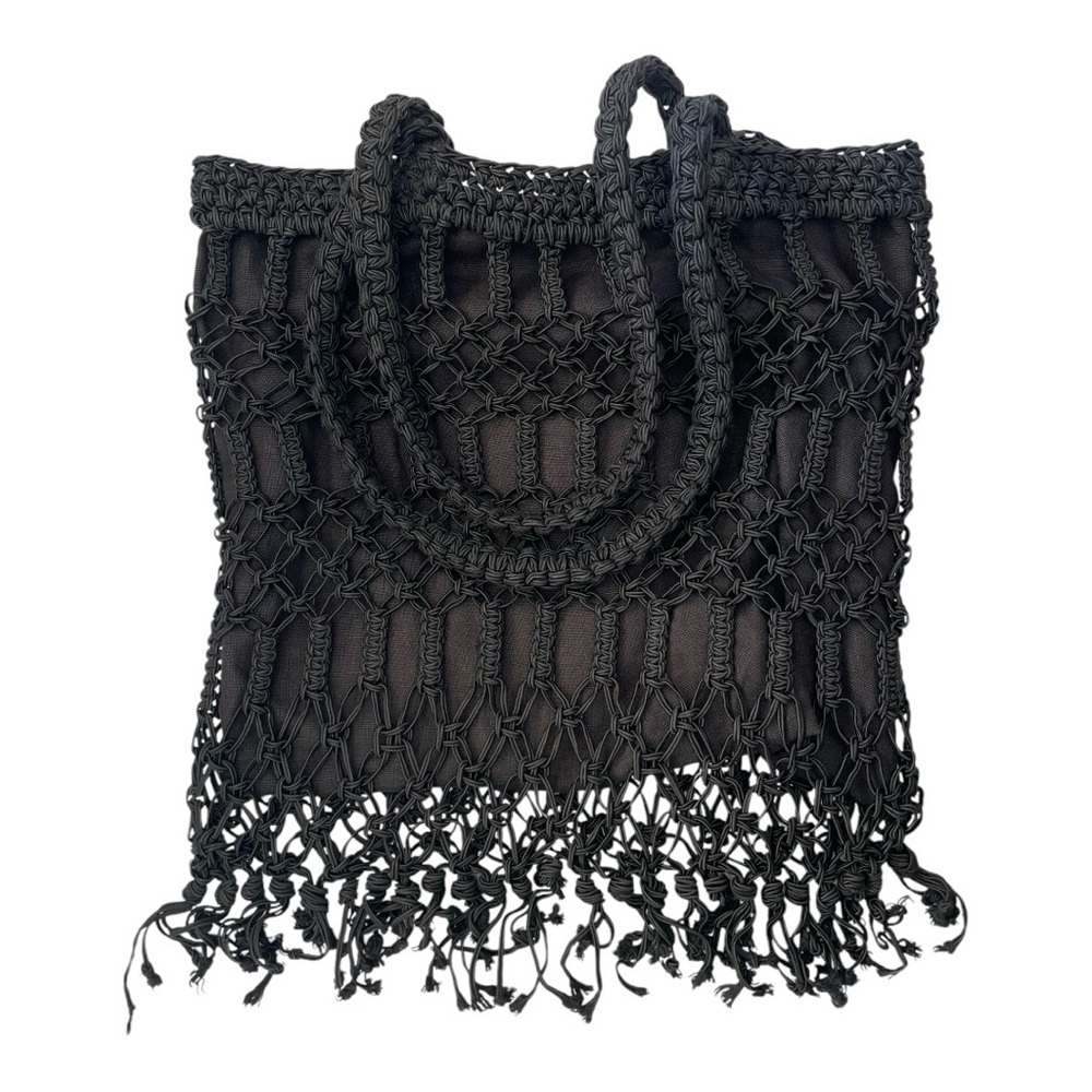 Carrie Forbes Crochet Rayon Fringe Bag Black Purse Hippie Boho Gypsy Festival - Picture 12 of 12